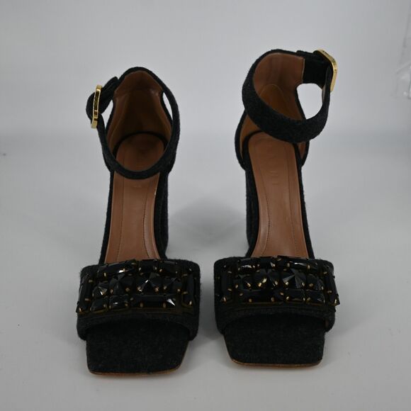 MARNI Gray Felt Rhinestone Block Heels Size 40 - Picture 2 of 13